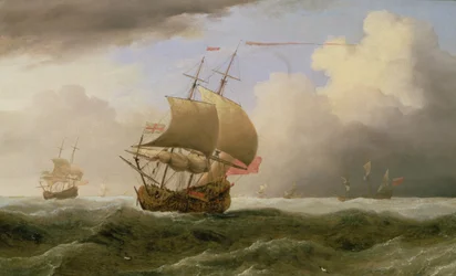 Una nave inglese di bolina con forte brezza